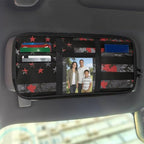 Vintage Flag Car Sun Visor Storage Bag Auto Interior Accessories Pocket Organizer Car Storage Pouch Holder with Multi-Pocket Net Zipper