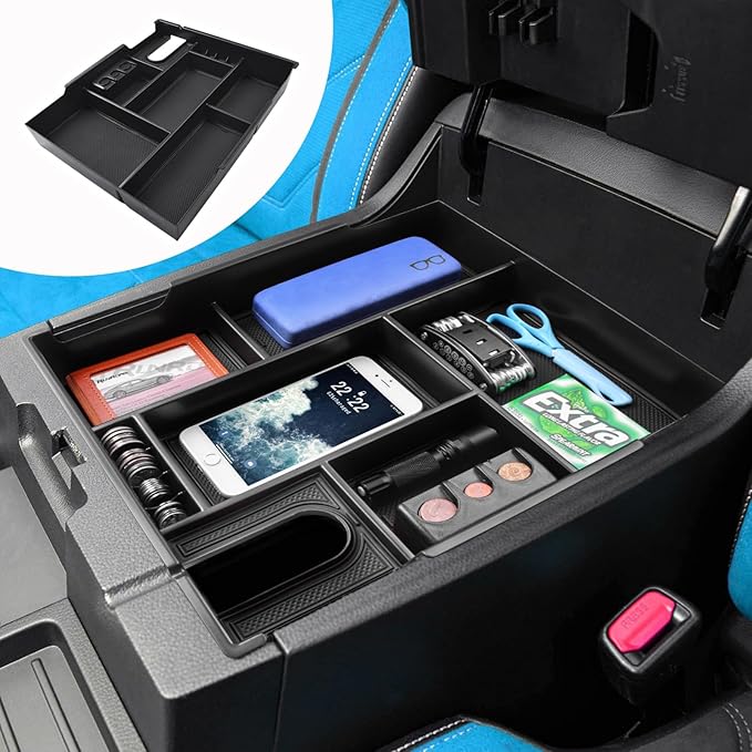 RUNROAD Center Console Organizer Full Cover Tray Compatible with Toyota Tundra 2014-2020 2021 Accessories, ABS Coin Holder Secondary Storage Box Insert Armrest Console Tray, Black