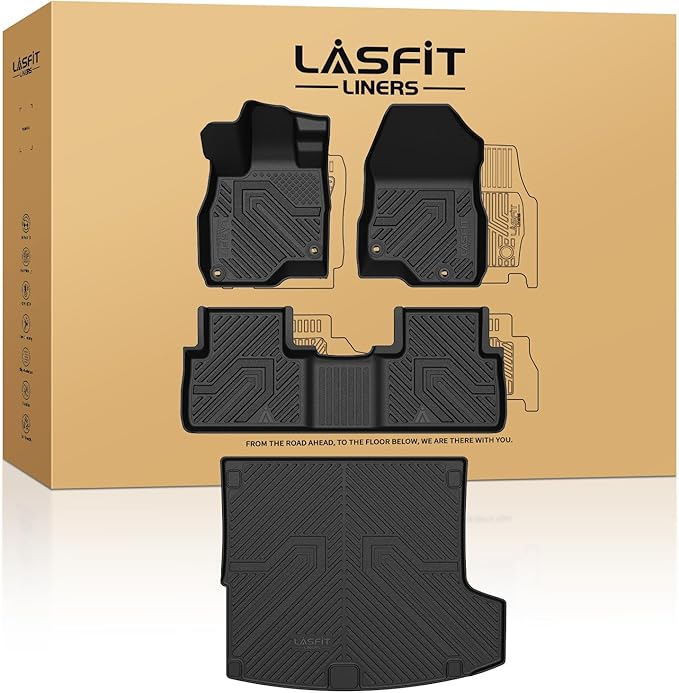 LASFIT Floor Mats & Cargo Mat for Acura RDX (2019-2026) All Weather Floor Liner TPE Custom Fit 1st & 2nd Row Rubber Car Mats and Cargo Liner for Acura RDX Automotive Accessories, Black, Tasteless