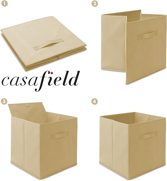 Casafield Set of 6 Collapsible Fabric Cube Storage Bins, Sandy Beige - 13" Foldable Cloth Baskets for Shelves, Cubby Organize