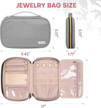 Jewelry Travel Case Organizer for Necklaces, Earrings, Rings, Bracelet, Watch, Soft Sided, Grey