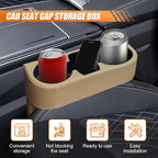 Car Cup Holder, PU Leather Car Seat Gap Filler Organizer Cup Drink Holder, Multifunctional Coin Bucket Cell Mobile Phone Holders, Auto Front Console Storage Box for Most Cars (Beige)