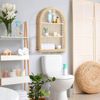 Rattan Wall Shelf 3 Tier Boho Wall Mounted Shelf 15.75" x 23.62" Farmhouse Handcraft Bamboo Arched Floating Shelves for Livin