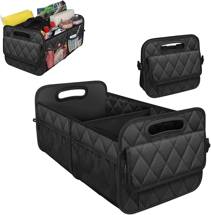 Sun Walker Car Trunk Organizer, Collapsible Auto Storage Box Cargo Organizer with Reinforced Handle, Multi-Pocket Waterproof Ox