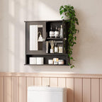 VINGLI Black Medicine Cabinet with Mirror, Wall Mounted Bathroom Cabinet with Open Shelf, 2-Door Hanging Storage Organizer Ov