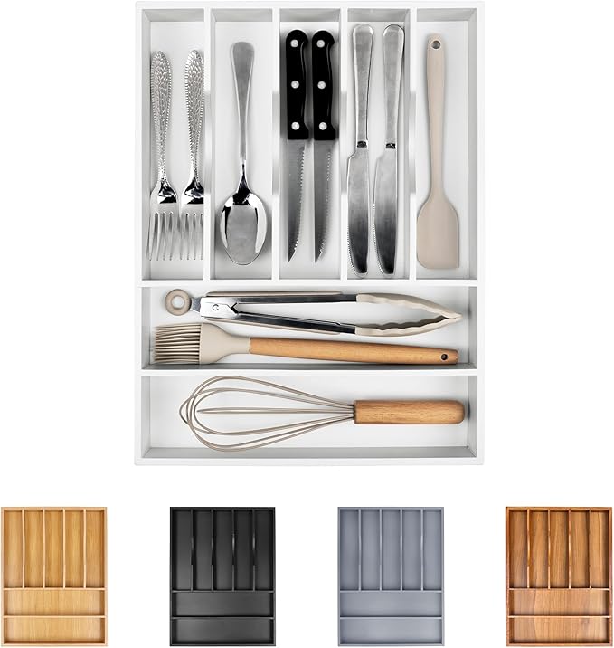 Kitchen Silverware Drawer Organizer and Storage Deep Cookware Utensil Cutlery Rack Office Drawer Organizer Tray Amazon Basics