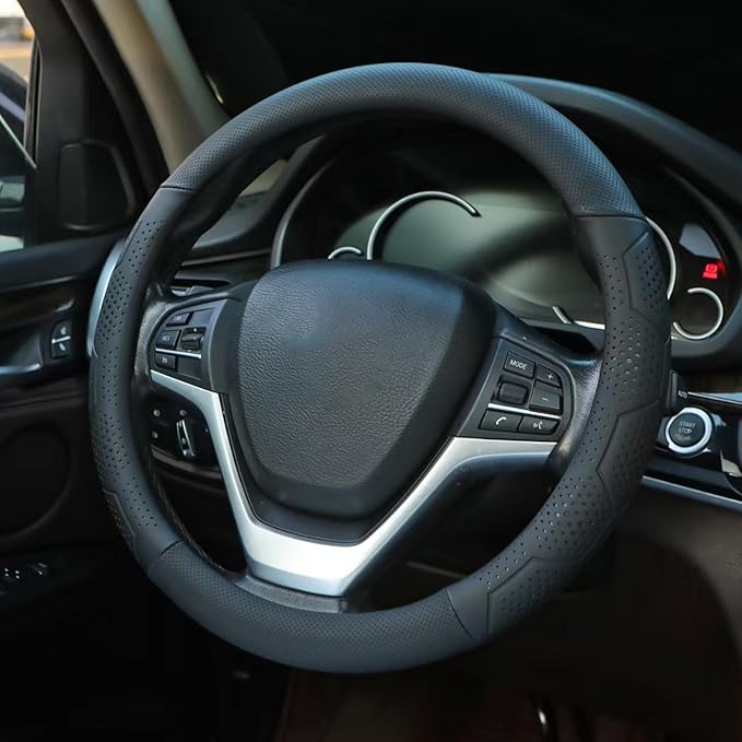 Leather Steering Wheel Cover for Chevy Silverado 1500 2500 3500, for GMC Sierra 1500 2500 3500, for Toyota RAV4 Corolla Camry