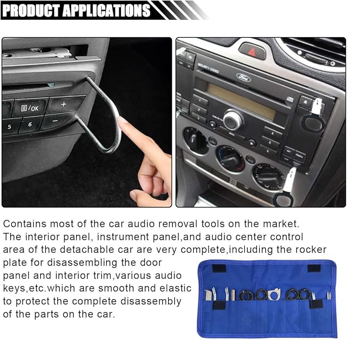 LAINLOY 20PCS Car Radio Removal Tool Kit, Professional Tooling Car Audio Stereo CD Player Removal Key Kit, Universal Radio Re