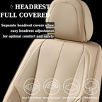 Coverado Car Seat Covers Full Set, Car Seat Protector Waterproof, Nappa Leather Car Seat Cushion, Beige Seat Covers for Cars,