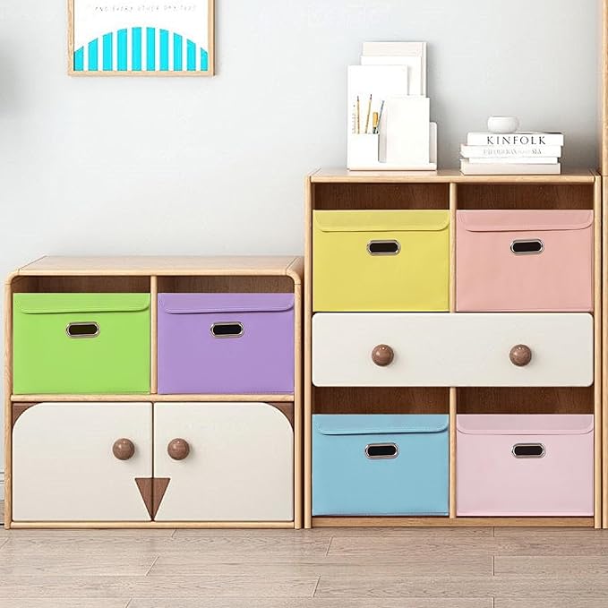STOREONE Fabric Storage Cube Bins Foldable Organizer Container Collapsible Basket with Lids and Metal Handles, for Home, Bedr