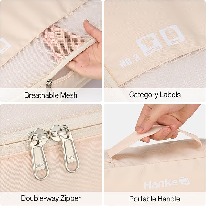 Hanke 7 Set Compression Packing Cubes for Travel, Expandable Large Packing Cubes for Suitcases and Backpack, Luggage Packing 