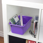 Storex Small Cubby Bins – Plastic Storage Containers for Classroom, 12.2 x 7.8 x 5.1 inches, Purple, 5-Pack (62419U05C)