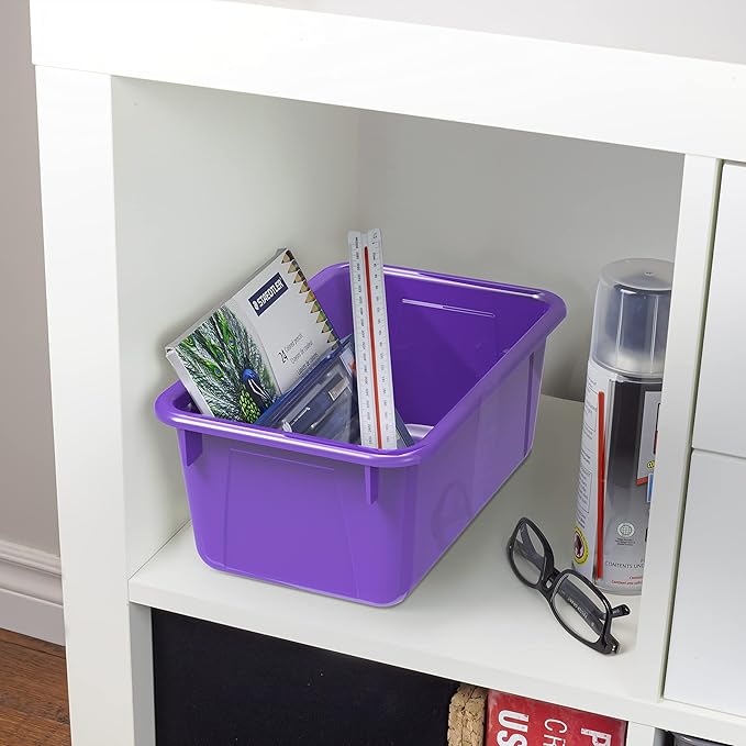 Storex Small Cubby Bins – Plastic Storage Containers for Classroom, 12.2 x 7.8 x 5.1 inches, Purple, 5-Pack (62419U05C)