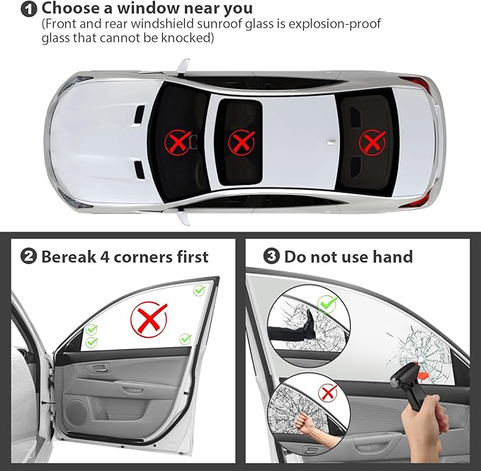 Car Safety Hammer, 3-in-1 Emergency Escape Tool with Window Breaker and Seat Belt Cutter, Safety Emergency Car Escape Tool fo
