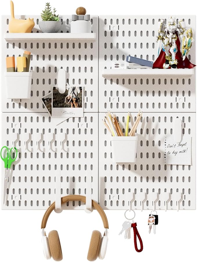 SHGJ&SOFT Peg Board Wall Organizer Panels, 22pcs - Includes 4 White Pegboards & Accessories, Plastic Pegboard for Home，Office