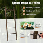 GOFLAME 5-Tier Blanket Ladder, 58.5” Bamboo Decorative Ladder Shelf with 4 Removable Hooks and 4 Deep Rungs, Wall Leaning Far