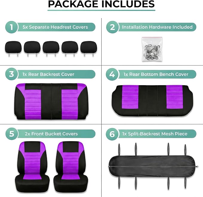 FH Group Automotive Car Seat Covers Full Set Premium 3D Air Mesh Front Seat Covers, Airbag Compatible & Split Bench Cover Uni
