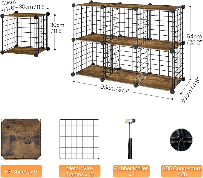HOOBRO Wire Cube Storage Organizer, 6-Cube Shelves, Modular Shelves with Metal Grid, DIY Closet Cabinet for Living Room, Bedr