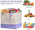 Reusable Grocery Bags Heavy Duty, 8.3 gal Foldable Large Canvas Tote Bag with Handles, Holds 60 lbs Canvas Shopping Bags, 3 Pack（Off White+Light purple）