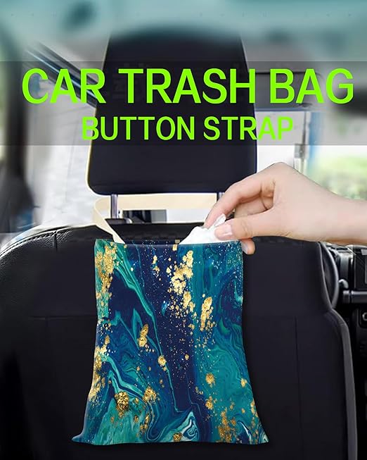 Car Trash Can, Durable Hanging Car Trash Garbage Bag, Cute Automotive Garbage Cans Organizer, Luxury Ocean Marble