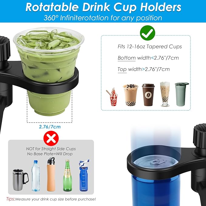 Biupky Car Cup Holder Expander, 4-in-1 Universal Cup Holder Tray Compatible with 2.6" to 3.94", Multi Cup Holders Table with 