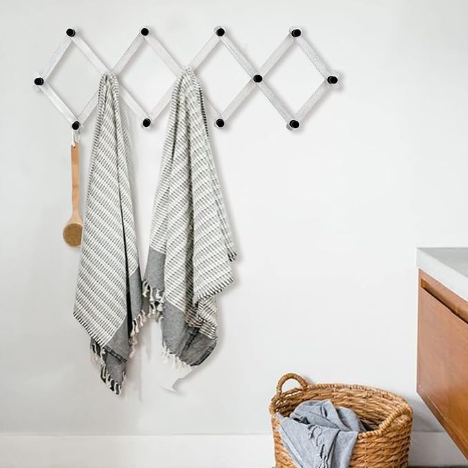 WGFKVAS 2 Pack Expandable Coat Rack, Accordion Wall Hanger, Wooden Hat Rack Wall Mounted, Accordion Hook for Mugs, Cap, Coats