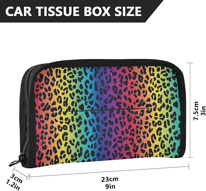 Car Tissue Holder Car Visor Organizer Tissue Box Holder for Car Sun Visor Organizer with Car Vehicle Accessories Essentials Interior for Women Men Rainbow Leopard Print