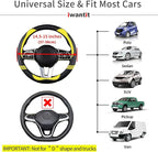 Iwantit® Steering Wheel Covers with Leather and Anti-Slip Rubber Ring, Universal Fit 14.5-15 inches for Cars,SUV (Yellow/Blac