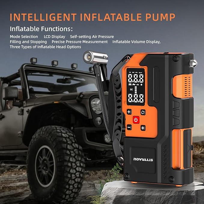 Jump Starter with Air Compressor 4000A Portable Battery Pack 10000mAh Power Bank Emergency SOS LED Light 22-Cylinder 150PSI