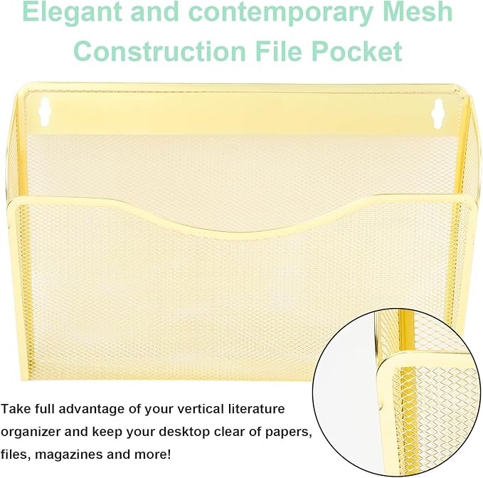 EASEPRES 3 Single Pocket Mesh Hanging File Organizer, Vertical Wall Mounted Magazine File Holder, Mount Basket Mail Paper Doc