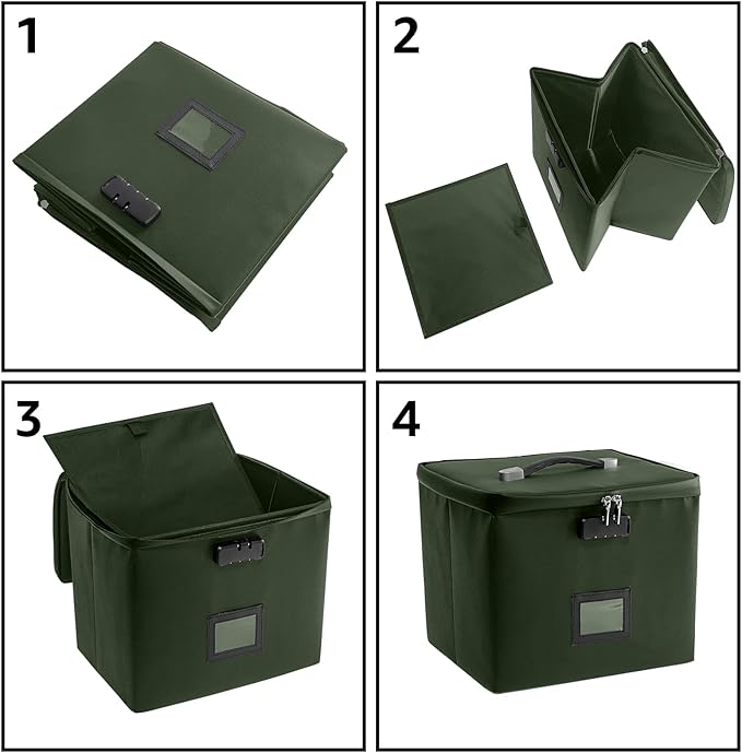 Army Green Fire Proof File Box for Documents - Portable Fireproof Document Organizer Box with Handle Waterproof Safe Locking 