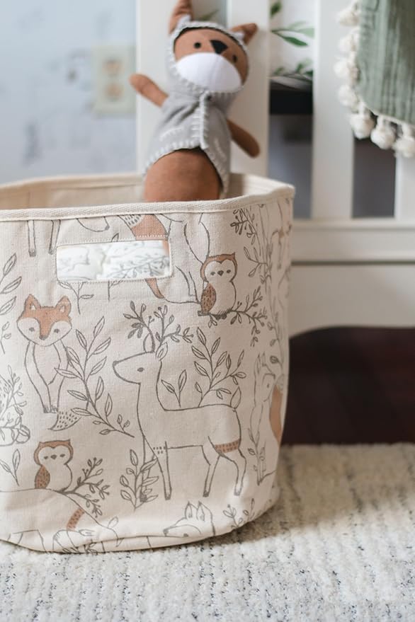 Crane Baby Fabric Round Nursery Storage Basket, Toy Storage, Woodland Nursery Decor, 13"x12", Toy Basket, Baby Storage Organi