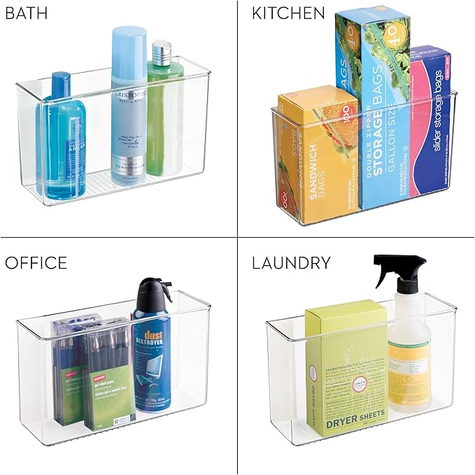 iDesign Adhesive Organizer Bin - Damage-Free Hanging for Kitchen, Bathroom, or Office - Set of 4 - Clear