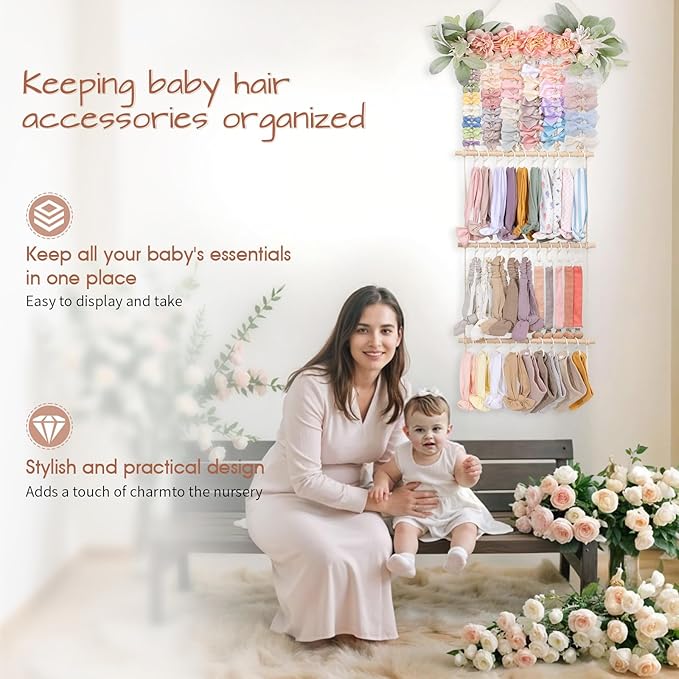 POVETIRE Headband Holder Hair Bows Organizer for Girls, Hair Accessories Display Storage Wall Hanging Decor for Baby Nursery 
