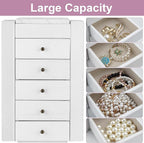 Meangood White Jewelry Box Wood for Women, 6-Layer Large Organizer Box with Mirror & 5 Drawers for Rings, Earrings, Necklaces