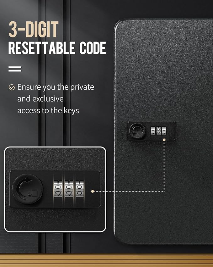 Uniclife 60 Position Key Cabinet with Combination Lock Resettable Black Digital Security Storage Box Steel Key Organizer with