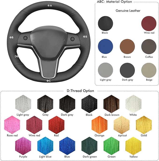 MEWANT Tesla Model 3/Model Y Hand Stitched Steering Wheel Cover for Tesla Model 3 2017-2023 / Model Y 2020-2023 for Tesla Model 3/Y Accessories