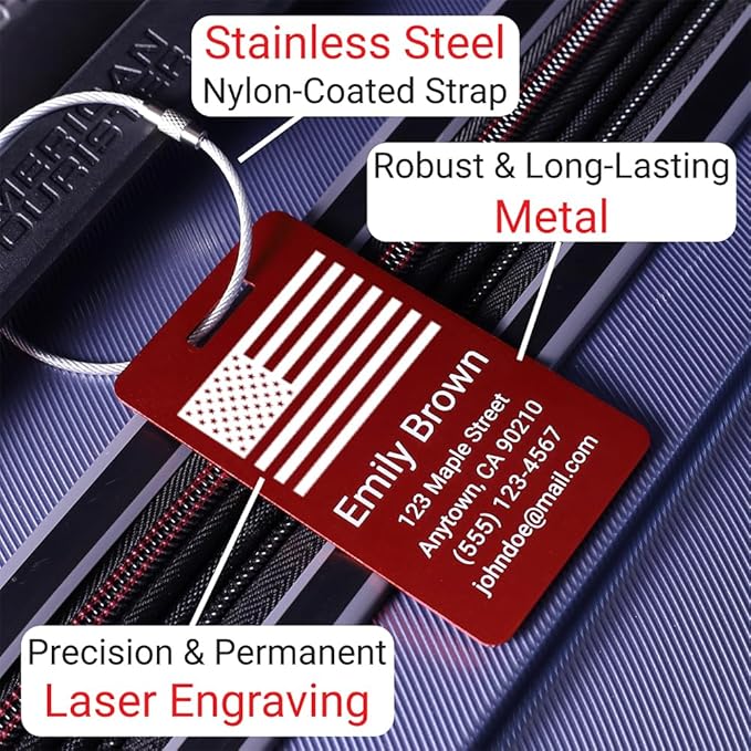 Personalized Luggage Tags for Suitcases – Custom Metal Name Tag for Travel, Golf Bag, and Baggage – Durable Aluminum Luggage 