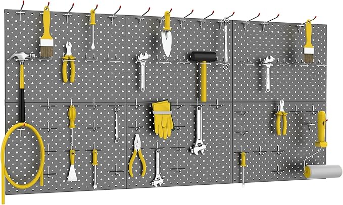 WALMANN 6-Pack 12"x16" Metal Pegboard Panels for Garage, Tool Organizer Pegboards for Pegboard Hooks - Compatible with 1/8" &