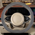 14 inch D Shaped Steering Wheel Cover for Prius Civic, Nappa Microfiber Leather Non-Slip Breathable Fabric, Warm in Winter an