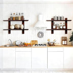 Floating Shelves for Wall Set of 2 Long 2 Tier Wood Wall Mounted Shelves Mid Century Modern Decorative Storage Plant Photo Di