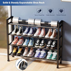Abiglifty 4-Tier Expandable Shoe Rack,17"-33" Adjustable Shoe Rack for Closet,Metal Shoes Shelves for Front Door Entrance, Ga