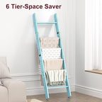 Honest Blanket Ladders for The Living Room, 6-Tier Blanket Holder, Wall-Leaning Blanket Rack, Ladder Shelves, Wooden Quilt La