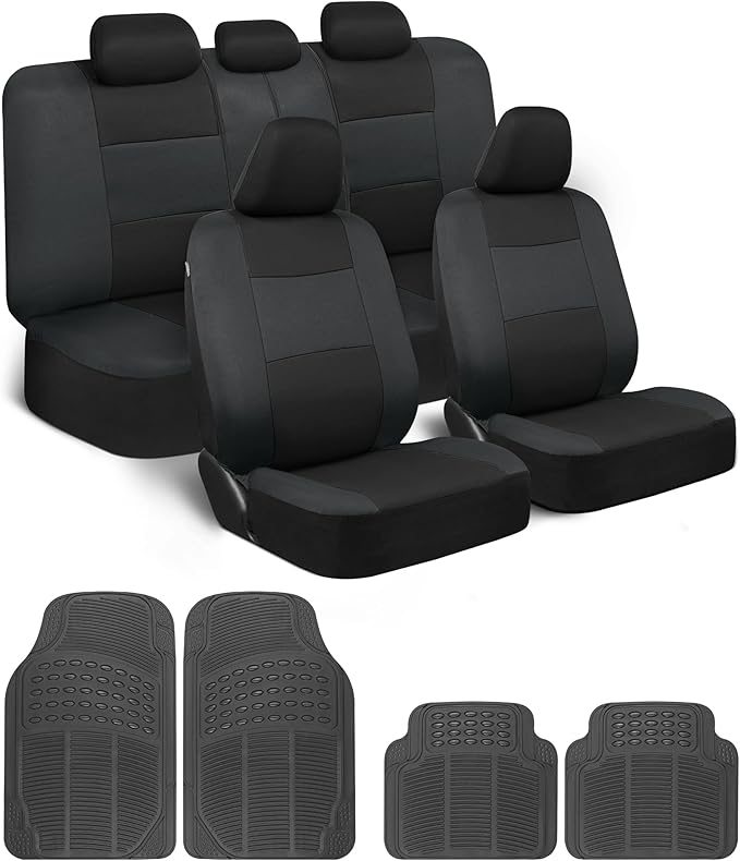 BDK PolyPro Car Seat Covers Full Set Combo with Front and Rear Waterproof All -Weather Car Floor Mats - Universal Fit Automot