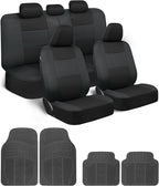 BDK PolyPro Car Seat Covers Full Set Combo with Front and Rear Waterproof All -Weather Car Floor Mats - Universal Fit Automot
