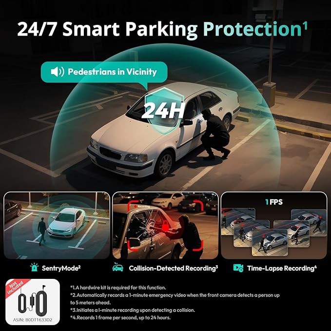 BOTSLAB 3K 4 Channel Dash Cam, 560° All-Sides View, Front and Rear Inside Car Camera with 3.18”Touch Screen, Dash Camera 24/7