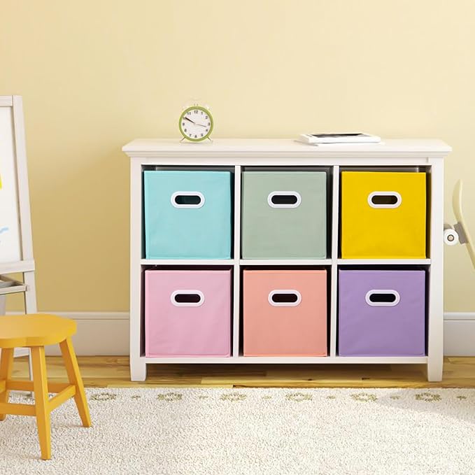 Stero Fabric Storage Cubes Bins, 11 inch Fun Colored Foldable Storage Baskets with Dual Plastic Handle for Home, Kids Room, C