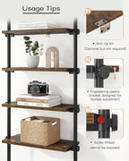 ALLZONE 5 Tiers Narrow Bookshelf, Tall Adjustable Ladder Book Shelf with Open Storage, Floor to Ceiling Tension Mount, Wooden