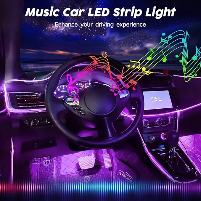 Interior Car Lights, SAMGCHI USB Car LED Strip Lights, Car Ambient Lighting Kit with 236 inches Fiber Optic, RGB EL Wire Lights APP and RF Remote Control Music Sync and DIY Mode DC 12V