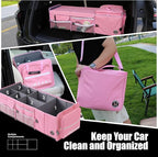 LIBZAKI Oversize 4 in 1 Car Trunk Storage Organizer, Multi Compartment Collapsible Trunk Storage Box with Cooler Bag for Car